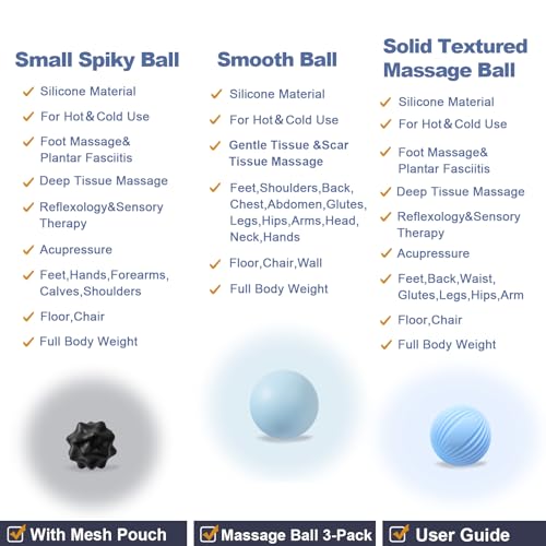 3-Piece Silicone Lacrosse Ball Set for Deep Tissue and Trigger Points - Smooth, Textured, and Spiky Massage Balls for Myofascial Release, Muscle Knots & Plantar Fasciitis - style: Silicone Smooth Lacrosse Ball Set