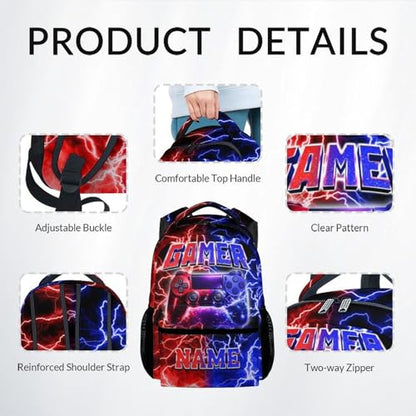 UNIKITTY Boys Gaming Backpack Set with Lunch Box & Pencil Case, Custom School Backpack for Kids & Teens, 17 Inch Large Capacity Gamer Bookbag, Water Resistant for Elementary & Middle School - color: Multicolor