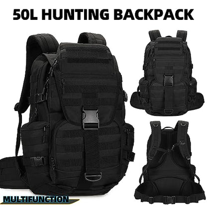Military Tactical Backpack Waterproof Outdoor Hunting Backpack Large Capacity Hunting Day Pack (Black) - color: Black