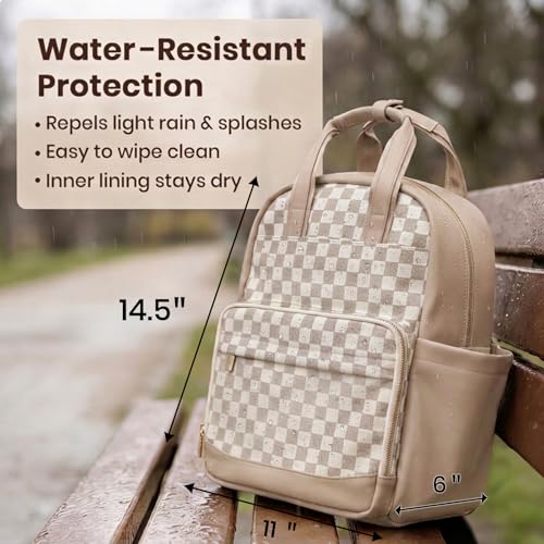 miss fong Small Diaper Bag - Baby Diaper Bag Backpack Checkered Diaper Bag with Changing Pad Baby Backpack for Travel Daycare Mommy Diaper Backpack Pañaleras Para Bebe for Mom & Dad-White&Beige - color: Beige&honey