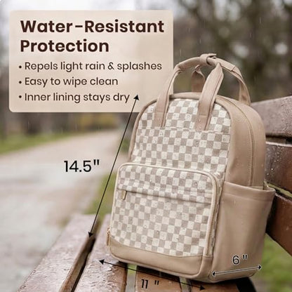 miss fong Small Diaper Bag - Baby Diaper Bag Backpack Checkered Diaper Bag with Changing Pad Baby Backpack for Travel Daycare Mommy Diaper Backpack Pañaleras Para Bebe for Mom & Dad-White&Beige - color: Beige&honey
