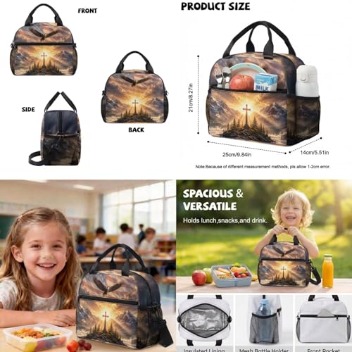 Talayituse Eagle Cross American Flag Print 6-Piece School Backpack Set for Boys & Girls –4th of July Lunch Box, Pencil Case, Water Bottle Holder, Bookmark & Keychain, Back to School Bookbag - color: Eagle Cross American Flag