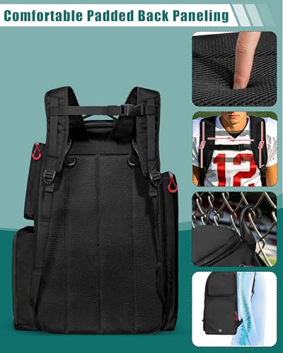 Smasrob Football Equipment Bag, Football Backpack, Football Gear Bag | Separate Shoe Compartment, Insulated Pocket and Fence Hooks, for Adult and Youth - color: Black