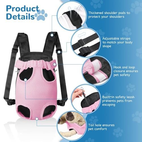 YUDODO Pet Dog Carrier Backpack Adjustable Dog Front Carrier, Legs Out Easy-Fit Dog Travel Backpack Carrier for Hiking Camping for Small Medium Dogs Cats and Rabbits (Small, Pink) - color: Pink