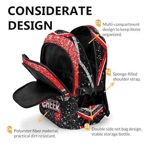 Personalized Girls Backpack Custom Cheers Backpacks, 17 Inch Large Capacity Initial Schoolbag for Kindergarten Middle School Travel - color: Red
