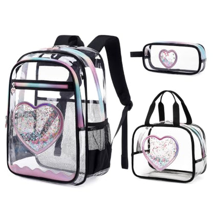 Clear Backpack for girls, 3PCS Heavy Duty Thick TPU Clear Bookbag, Transparent Bookbag Stadium Events, See Through Large Ergonomic Backpack for School Kids Women Travel Security College Concert - color: 3 Pcs Black