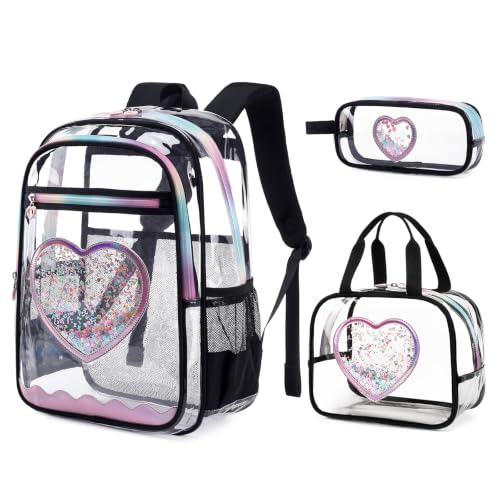 Clear Backpack for girls, 3PCS Heavy Duty Thick TPU Clear Bookbag, Transparent Bookbag Stadium Events, See Through Large Ergonomic Backpack for School Kids Women Travel Security College Concert - color: 3 Pcs Black