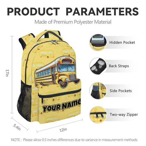 Custom Backpack for Boys Toddler - 17 Inch Kindergarten School Bus Backpacks, Cartoon Durable Bookbags Gifts for Elementary Back to School - color: Yellow