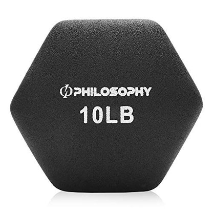 Philosophy Gym Set of 2 Neoprene Dumbbell Hand Weights, Hexagon Shape - style: Black 10 lb Pair