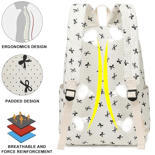 LEDAOU Backpack for Girls School Bag Kids Bookbag Teen Backpack Set Daypack with Lunch Bag and Pencil Case | Kids - color: Beige-bow Tie