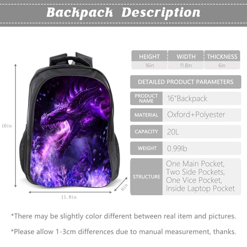 Kids Backpack School Bookbag 16inch Schoolbag With Lunch Box Bag And Pencil Case Set For Boys Girls - color: Dragon