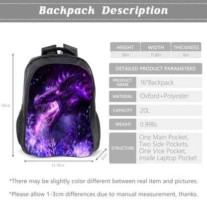 Kids Backpack School Bookbag 16inch Schoolbag With Lunch Box Bag And Pencil Case Set For Boys Girls - color: Dragon