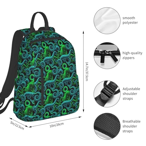 Travel Daypack Green Watercolor Octopus, Quick-Access Pocket, Side Bottle Holder, for Active Adults - color: Picture (50)