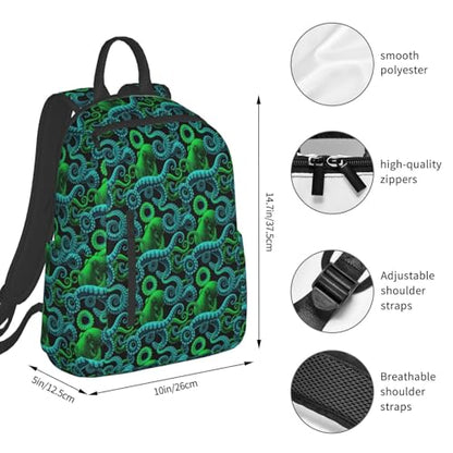 Travel Daypack Green Watercolor Octopus, Quick-Access Pocket, Side Bottle Holder, for Active Adults - color: Picture (50)