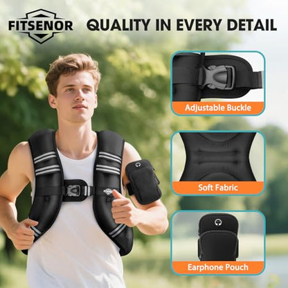 Weighted Vest for Men Women Walking, 6lb/8lb/12lb/16lb/20lb/30lb Strength Training Weight Vests with Phone Pocket, Comfortable Weighted Vest for Running Men, Rucking, Weight Loss, Gym Accessories - size: 12 lb
