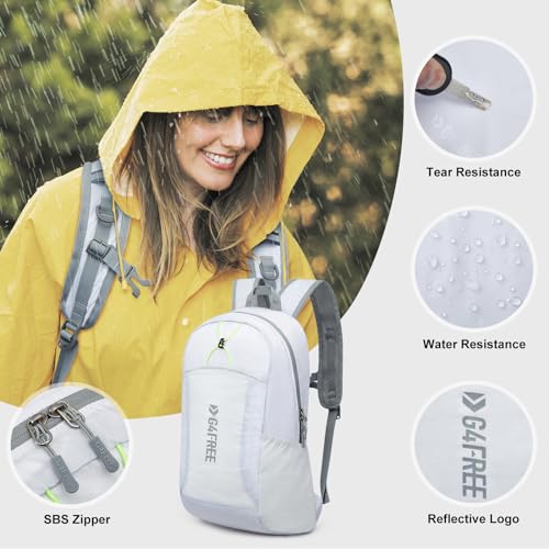 G4Free 24L Lightweight Packable Hiking Backpack Sport Travel Daypack Water Resistant for Women Men - color: White