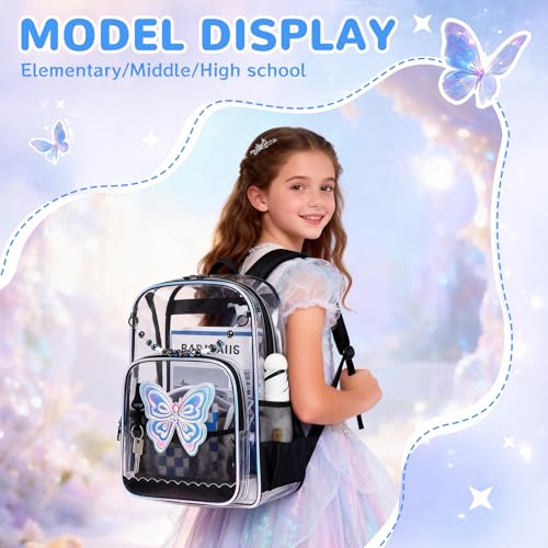 MUSEVOS Clear Backpack, Heavy Duty Clear Bookbag for School PVC Transparent Backpack for Kids Girls Women, Black Butterfly - color: Black