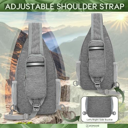ZOMAKE Sling Bag,Small Crossbody Sling Backpack,Water Resistant Shoulder Daypack for Travel,Anti Thief Chest Bag for Hiking(Gray-Black) - color: Gray-black