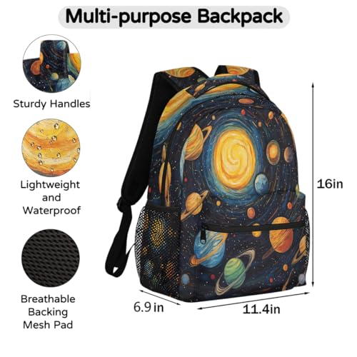 Kids School Backpack Space Solar System Planets Large Bookbag for Elementary Students Boys Girls Lightweight Travel Casual Daypack Water Resistant Outdoor Hiking Sport Rucksack - color: Space Solar System Planets