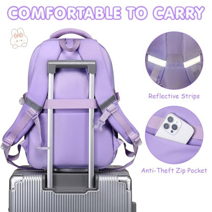 GeeWin Girls Backpack for School with Lunch Box & Pencil Case Set, 17 Inch Stylish Plaid Girls Bookbag with Lots of Pockets for Kids, Teens, Elementary Middle High College School Student (Purple) - color: Purple