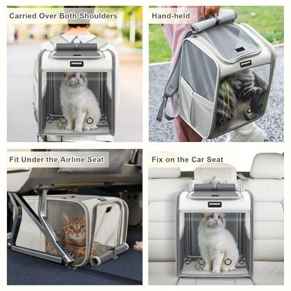 Cat Carrier Backpack, Large Pet Carrier Backpack, Cat Travel Backpack with Breathable Mesh, Cats Backpack Carrier for Small Dog Kitten Cats Carrying Bag, Pet Backpack for Hiking, Light Gray