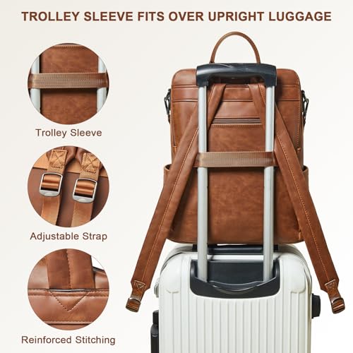 Shrrie Laptop Backpack for Women 15.6 inch,Travel Leather Backpack Purse Nurse Teacher Carry on Backpack Computer Bag,Professional Water-Resistant College Business Work Casual Daypack,Brown - color: Crazy Horse Brown02