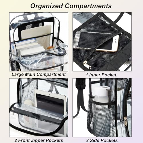 gdbis Clear Backpack Heavy Duty, 17 inch Large PVC Transparent Bag with Reinforced Strap Stitches and Laptop Sleeve See Through Casual Backpack for Work Concert Travel Security - Black - color: Xl-black