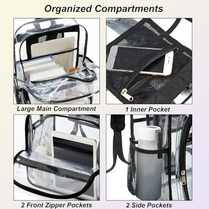 gdbis Clear Backpack Heavy Duty, 17 inch Large PVC Transparent Bag with Reinforced Strap Stitches and Laptop Sleeve See Through Casual Backpack for Work Concert Travel Security - Black - color: Xl-black