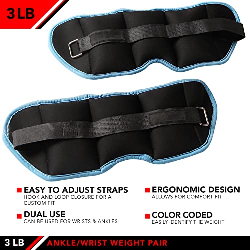 JFIT Ankle Weights - Ankle Weight Pair 10 Weight and Bundle Options - 0.5 to 8 lbs. Each (Set of 2) Adjustable Straps – Comfortable, Breathable, Moisture Absorbent Weight Straps for Men and Women - size: 3 lb Pair