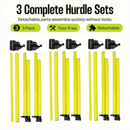 3 Pack Adjustable Height Hurdles Training Equipment, Agility Speed Jumping Training Equipment for Basketball Soccer Football Dogs, Indoor & Outdoor, Detachable Hurdles Track and Field(Green)