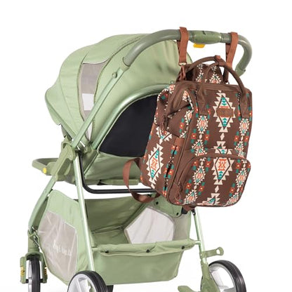 Wrangler Aztec Backpack Organized Daypack Travel Baby Bag with Stroller Strap and Side Bottle Pockets WG2204-9110CF - color: Angel Coffee
