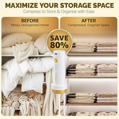 Vacuum Storage Bags with Electric Pump, Travel Vacuum Bags with USB-C Pump, Vacuum Seal Bags for Clothing Travel, Compression Sacks for Suitcase Packing, Reusable Space Saver Bags (16 Pack)