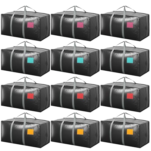 12 Pack Moving Bags with Full-Open Side Zipper, Extra Large 93L Heavy Duty Waterproof Foldable Storage Totes for College Dorm, Moving & Home Organization Gray - color: Gray, size: 12Pack