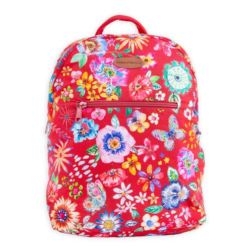 Maison d' Hermine Backpack for Women Men Cotton Shoulder Multipurpose Rucksack with Small Pouch Lightweight Multi Pocket for Travel Work Beach Perfect for Spring Summer (Happy Florals - Red) - color: 17 - Happy Florals - Red