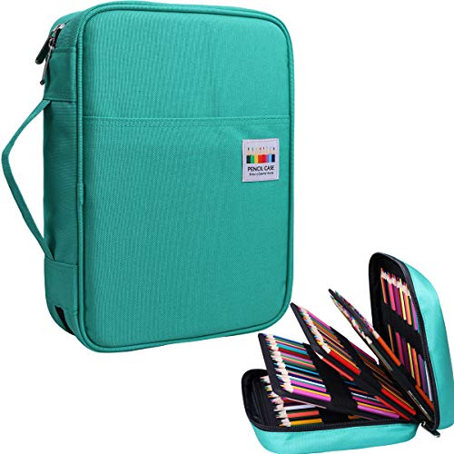 JAKAGO 220 Slots Colored Pencil Case Large Capacity Pen Holder for Artist Painter Zipper Organizer Bag for Marker Highlighter Storage Case for Office Sketch Travel Supplies (Green) - color: Green