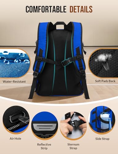 Basketball Backpack with Shoe Compartment Large Basketball Bag with Ball Holder for Men Women Gym Backpack fit Volleyball Football for Sports Travel Gym - Blue - color: Blue