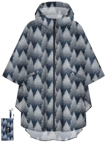 PTEROMY Hooded Rain Poncho for Adult with Pocket and Zipper, Waterproof Lightweight Raincoat for Men and Women - color: Frost Abies