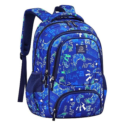 MYGOO Boys School Backpack Doubleday Gamer Blue Bookbag for Elementary Middle School Ages 5-12, 17 inch Large Capacity 24L Kids Student Travel Bags - color: Doubleday Gamer Blue