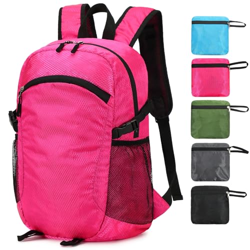 Small Hiking Backpack 15L Travel Lightweight Hiking Packable Daypack Water-Resistant Foldable Backpacks for Women Men Camping (Pink) - color: Pink, size: 15L