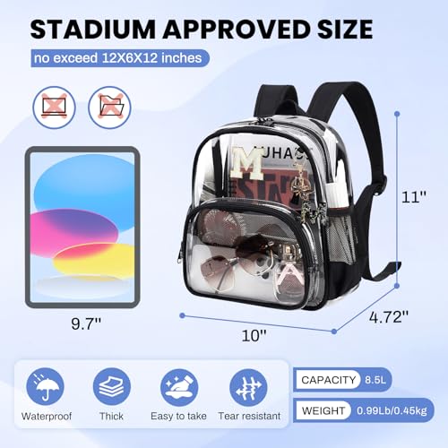 PIG PIG GIRL Clear Backpacks for Stadium Events Approved 12×6×12 Clear Bookbag for Women Mini Transparent Letter Back Pack, Black, Letter-M - color: Black, style: M