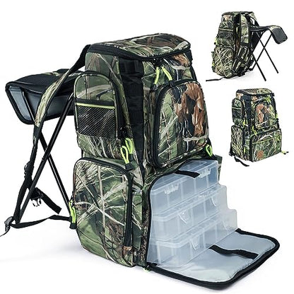 PLAY-KING Fishing Backpack Tackle Box Bag with Rod Holder Boxes Foldable Fishing Chair, perfect for Outdoor, used by Men