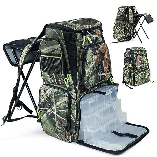 PLAY-KING Fishing Backpack Tackle Box Bag with Rod Holder Boxes Foldable Fishing Chair, perfect for Outdoor, used by Men