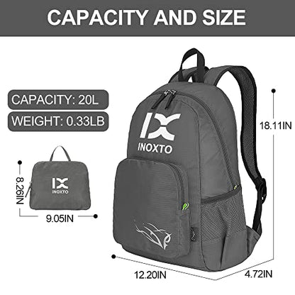 INOXTO 20L Lightweight Hiking Backpack Small Foldable Hiking Daypack for Outdoor Hiking Travel Camping (Grey) - color: Grey