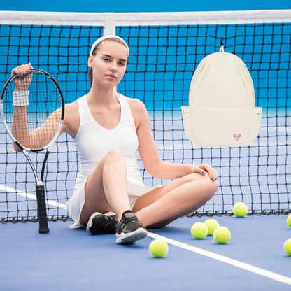 YEEGO DIRECT Tennis Bags for Women, Tennis Backpack Pickleball Racket Bags,Water-Resistant Sling Tote Padel Bag for Pickleball Tennis Badminton, Cute Gifts for Women Girl, Duffle Bag Gym Travel - color: Beige