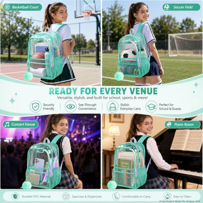 gxtvo Clear Backpack, Heavy Duty Transparent Bookbag, See Through Backpacks for Women Men | Heavy Duty - color: Chic Green Clear Backpack