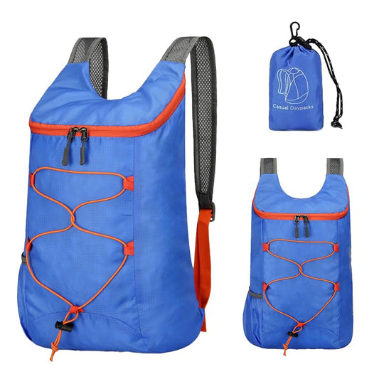 Foldable Hiking Backpack with Waterproof Front Zipper Pocket, Lightweight Hydration Backpack, Water Pack for Day Hiking Commuting, Cycling Rave for Men Women, Blue
