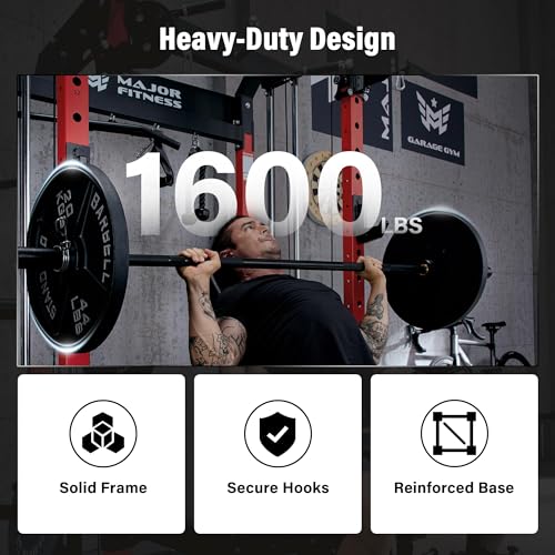 MAJOR FITNESS F22 Power Rack, 1600lbs All-in-One Squat Rack with Dual Pulley System, Heavy-Duty Steel Frame, Attachments & Storage for Home Gym Strength Training - color: Black, style: F22 (with Bench Elite BK & 230LB BK & 7ft Bar)