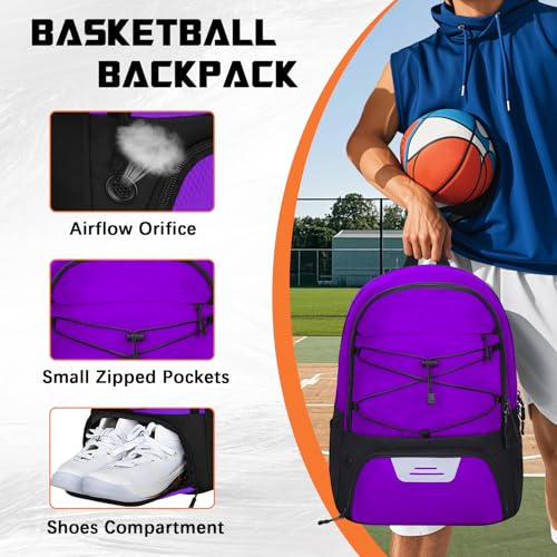 Goloni Soccer Backpack Bag with Separate Ball & Cleat Shoe Compartment,Sports Gym Backpack for Teen Girls Boys Men Women Kids - color: Purple