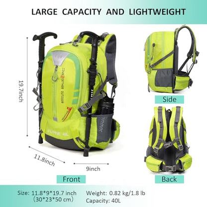 Hiking Backpack Camping 40L Outdoor Daypack Lightweight Travel Backpack with Rain Cover for Women Men (Green) - color: Green