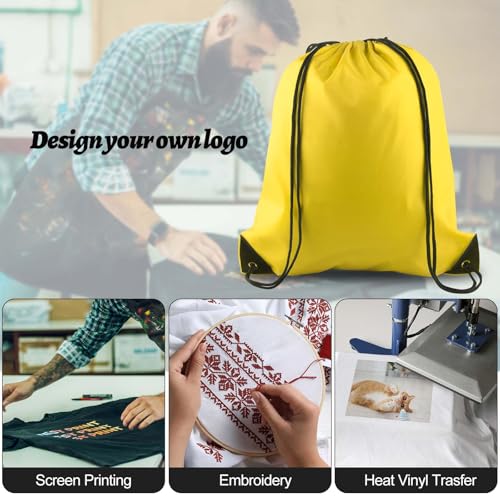 PLULON 15 Pcs Yellow Drawstring Bags, Drawstring Backpack Bulk, Modern Casual Gym Backpack Bags for Yoga Traveling Outdoor Sports - color: Yellow